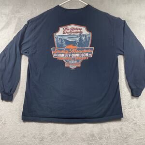 Harley Davidson Shirt Adult 2XL Blue Motorcycle Biker Graphic Tee Long Sleeve